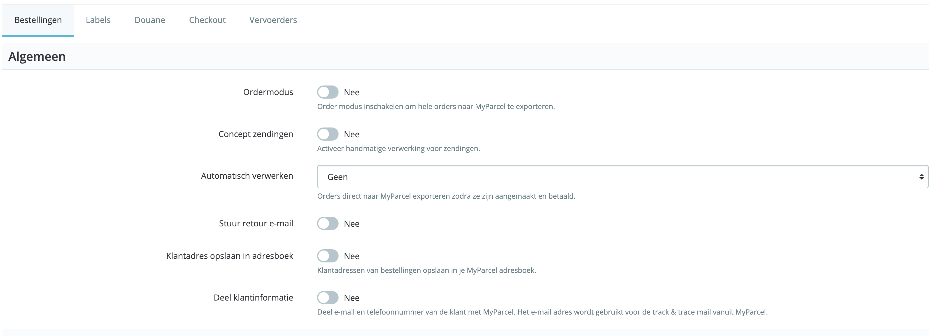 Ordermodus in de MyParcel PrestaShop plugin