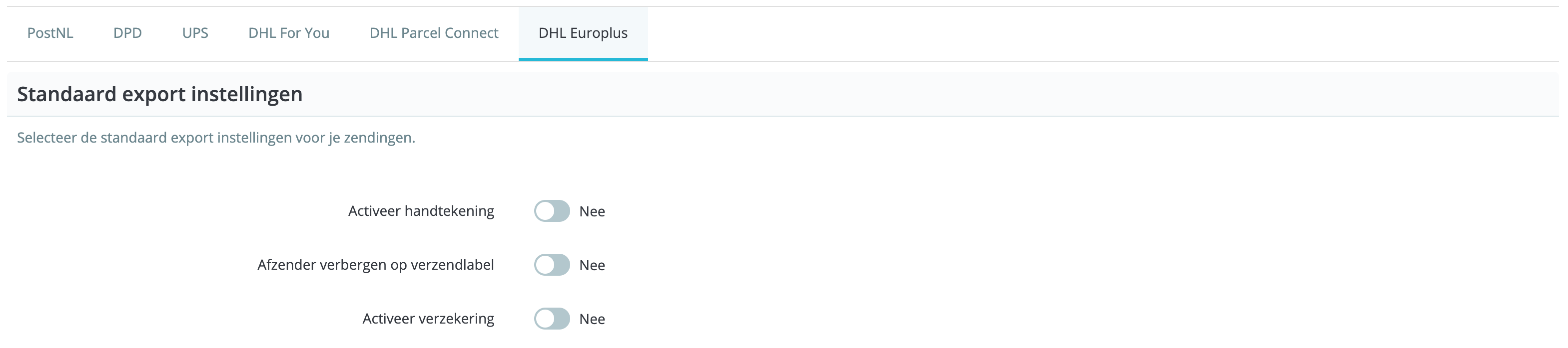MyParcel PrestaShop plugin standaard exportinstellingen DHL